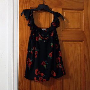 ❤️ Black blouse with red flowers size small from Express